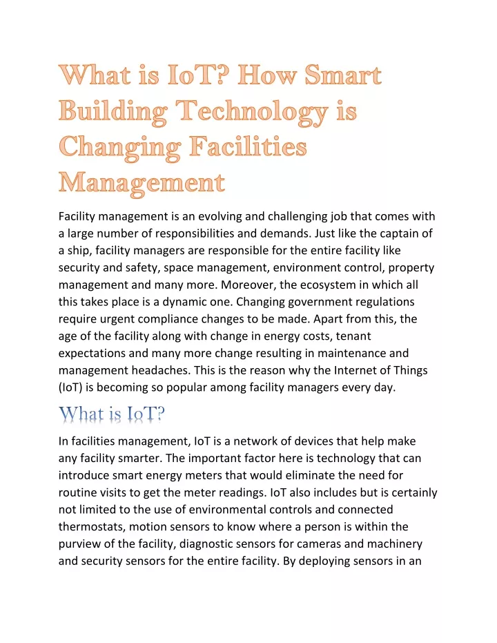facility management is an evolving