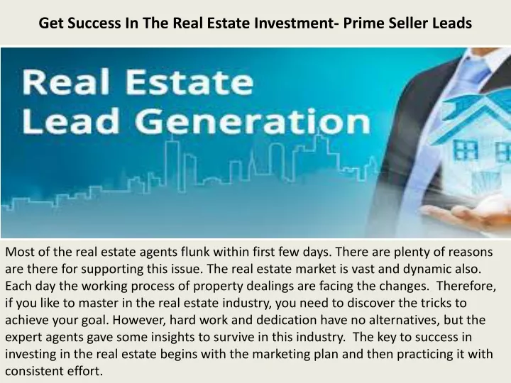 get success in the real estate investment prime seller leads
