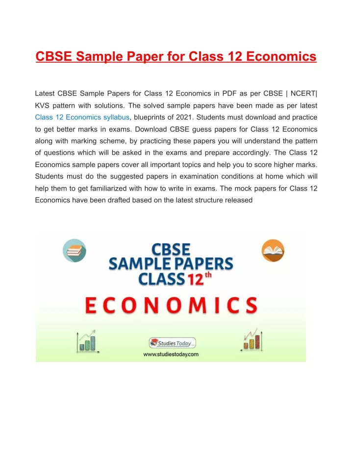 cbse sample paper for class 12 economics latest