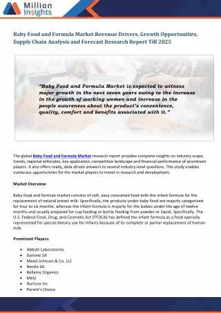 baby food and formula market revenue drivers