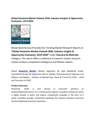 Global Hexamine Market 2030 Forecast 2019-2030