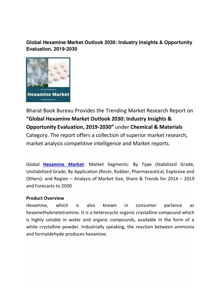 global hexamine market outlook 2030 industry