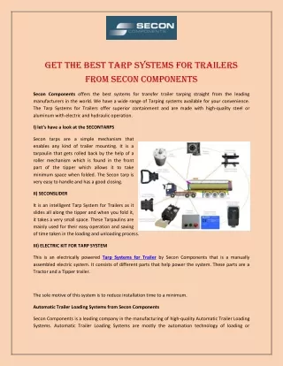 Get the Best Tarp Systems for Trailers from SECON COMPONENTS