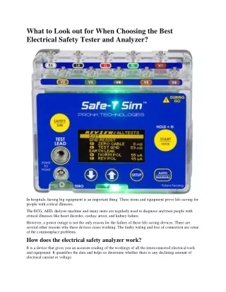 What to Look out for When Choosing the Best Electrical Safety Tester and Analyzer?