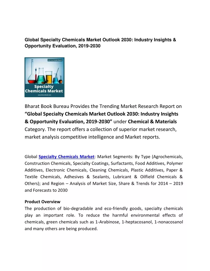 global specialty chemicals market outlook 2030
