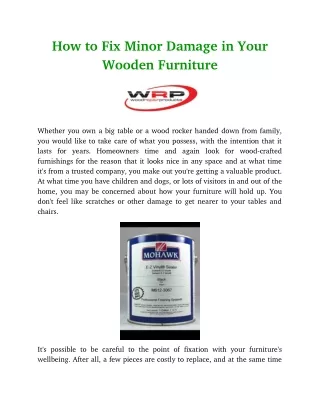 How to Fix Minor Damage in Your Wooden Furniture