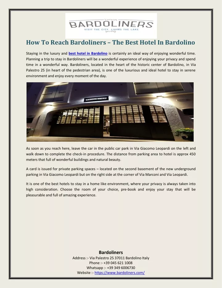 how to reach bardoliners the best hotel