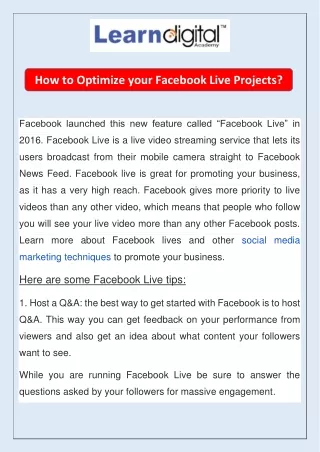 how to optimize your facebook live projects