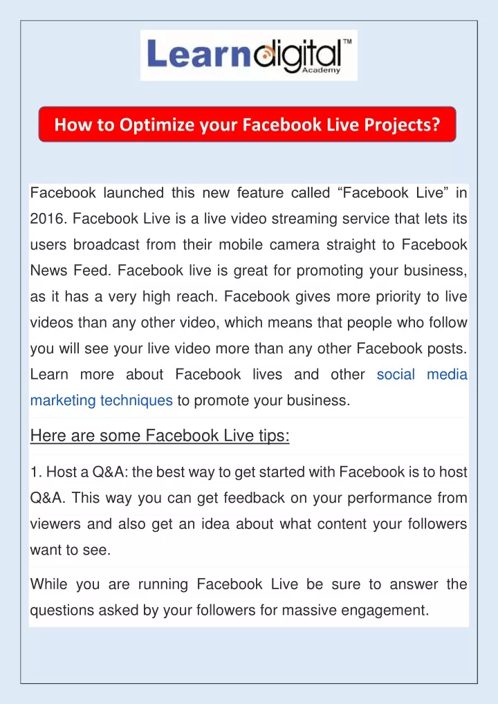 how to optimize your facebook live projects
