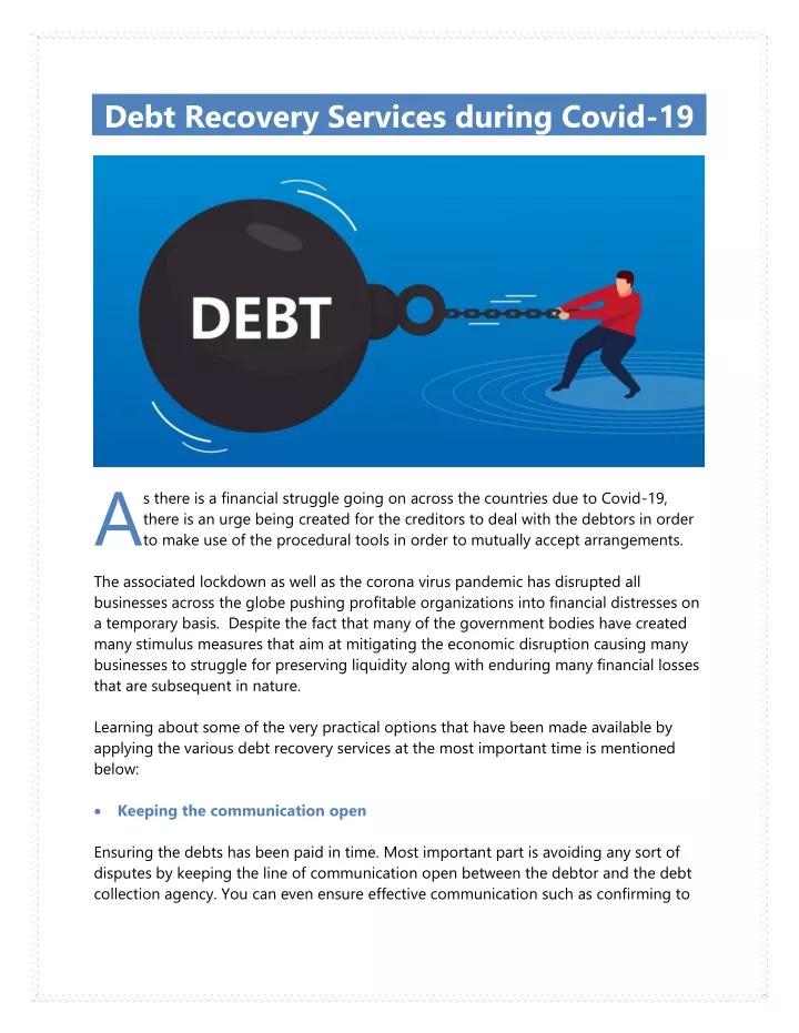 debt recovery services during covid 19