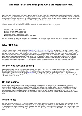 Internet fifa55 is an on line betting site. Who is the strongest now in Asia.