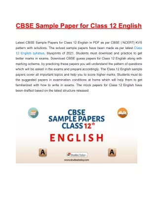 cbse sample paper for class 12 english latest