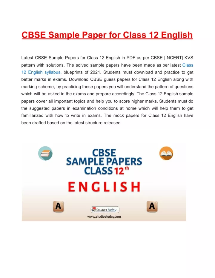 cbse sample paper for class 12 english latest