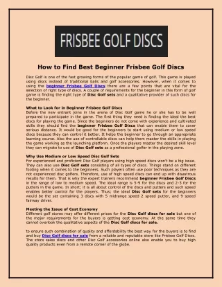 How to Find Best Beginner Frisbee Golf Discs