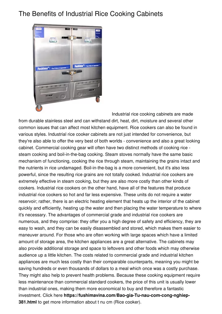 the benefits of industrial rice cooking cabinets