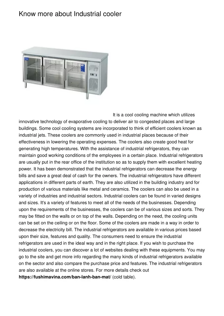 know more about industrial cooler