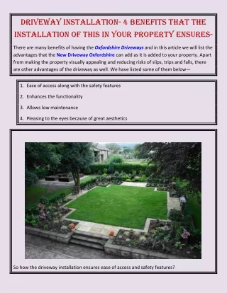 Driveway installation- 4 Benefits that the installation of this in your property ensures-
