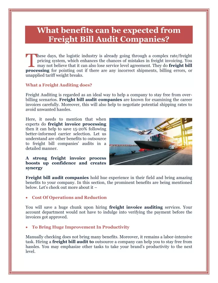 what benefits can be expected from freight bill