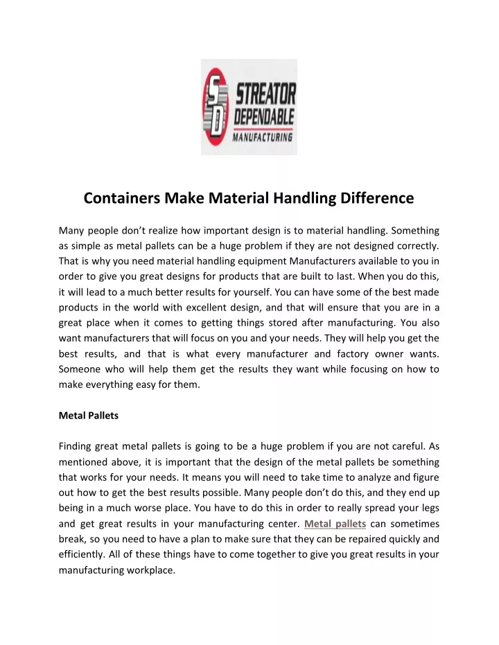 containers make material handling difference