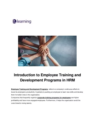 Introduction to Employee Training and Development Programs in HRM