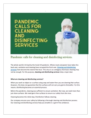 Pandemic Calls For Cleaning And Disinfecting Services