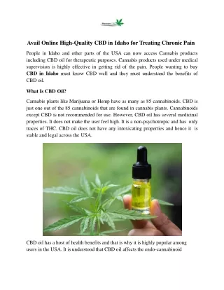 Avail Online High-Quality CBD in Idaho for Treating Chronic Pain
