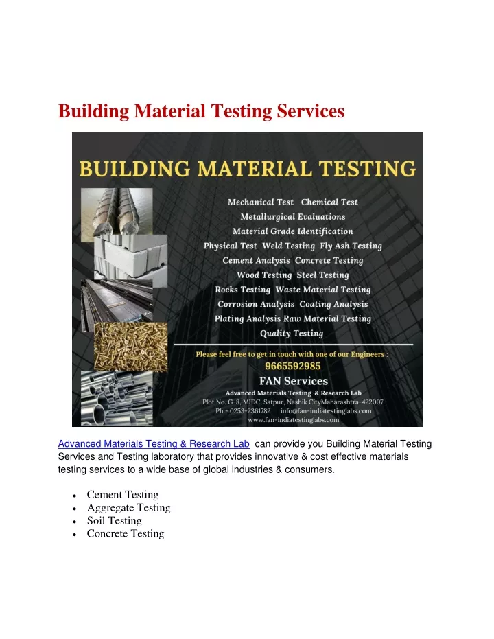 building material testing services