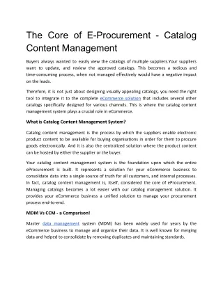 The Core of E-Procurement - Catalog Content Management