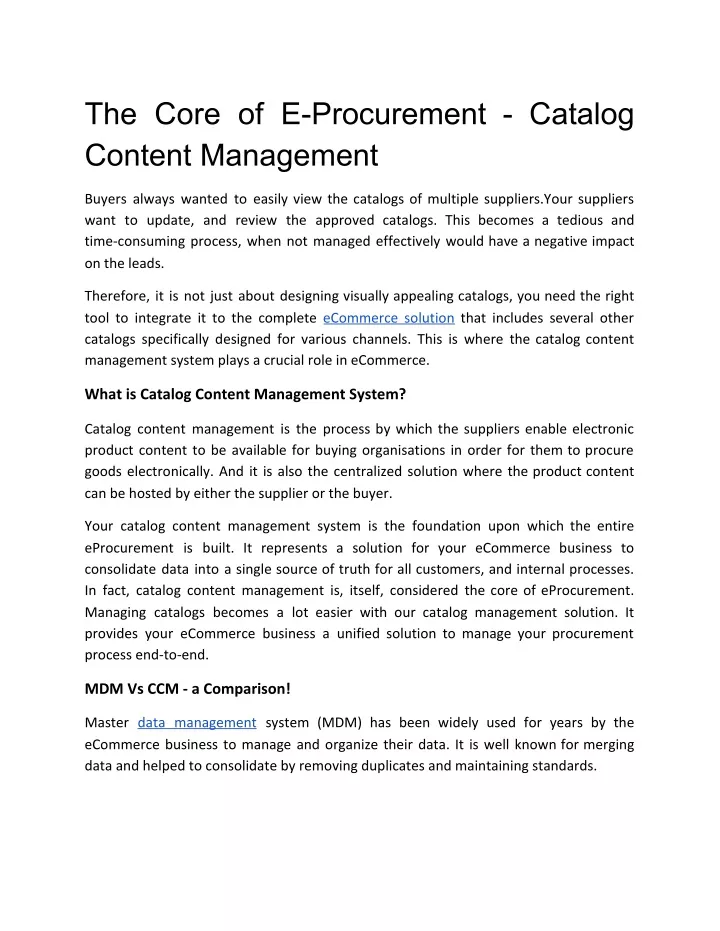 the core of e procurement catalog content