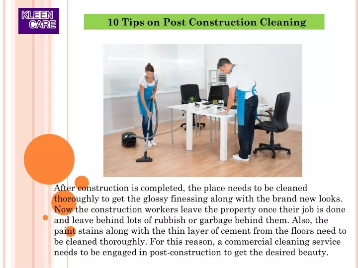 10 tips on post construction cleaning