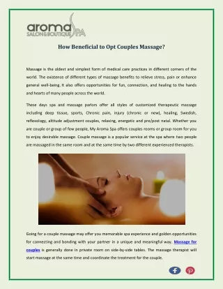 How Beneficial to Opt Couples Massage?