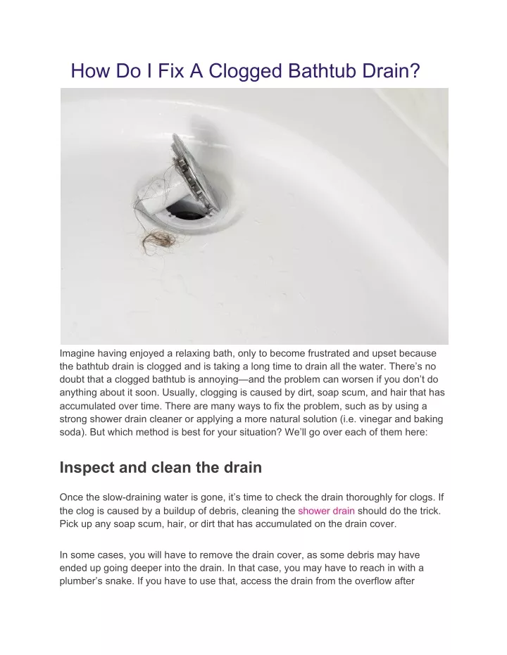 how do i fix a clogged bathtub drain