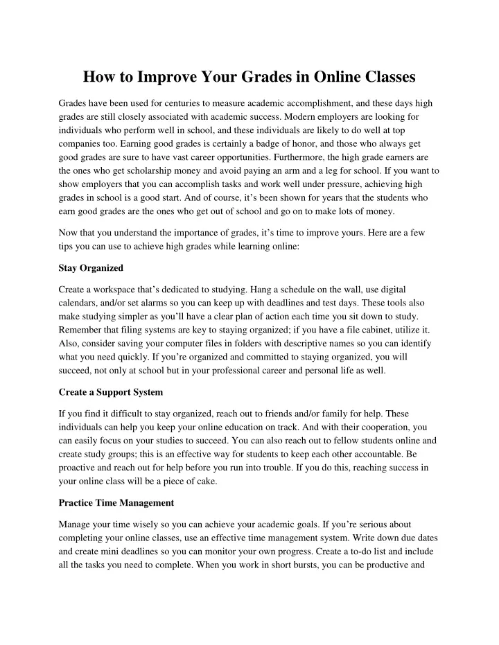 how to improve your grades in online classes