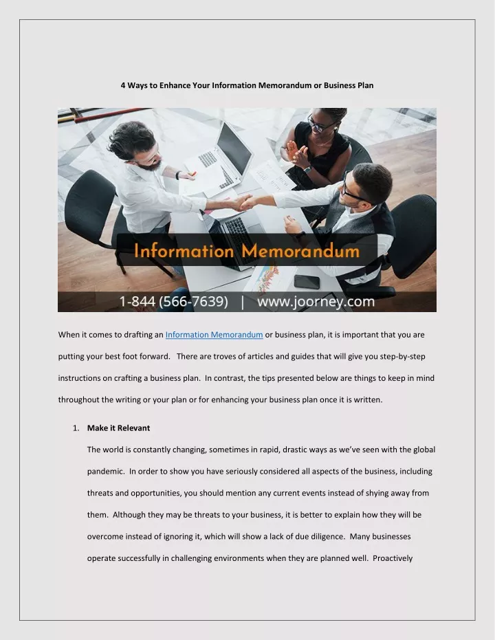 4 ways to enhance your information memorandum