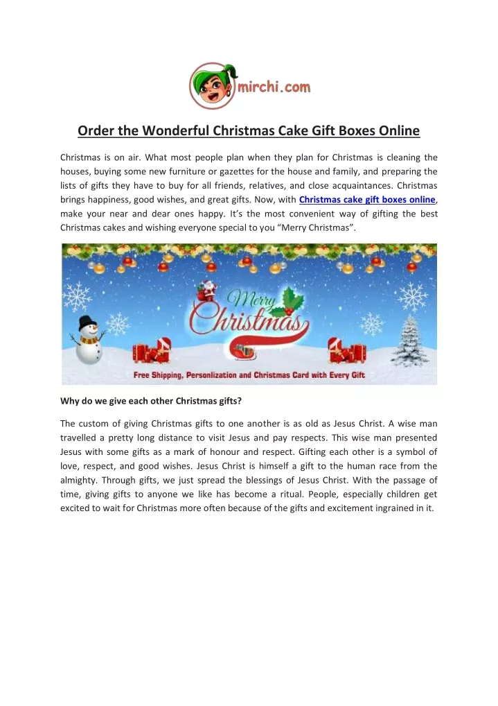 order the wonderful christmas cake gift boxes