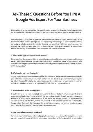 Ask These 9 Questions Before You Hire A Google Ads Expert For Your Business