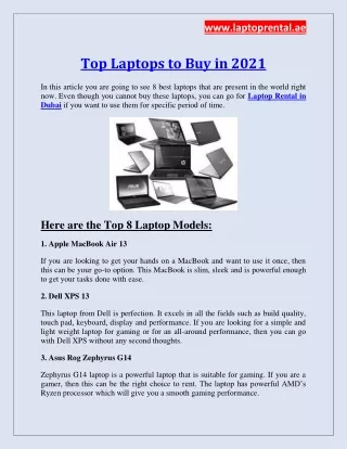Top 10 Laptops to Buy in 2021