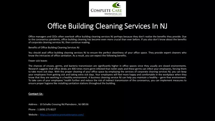 office building cleaning services in nj
