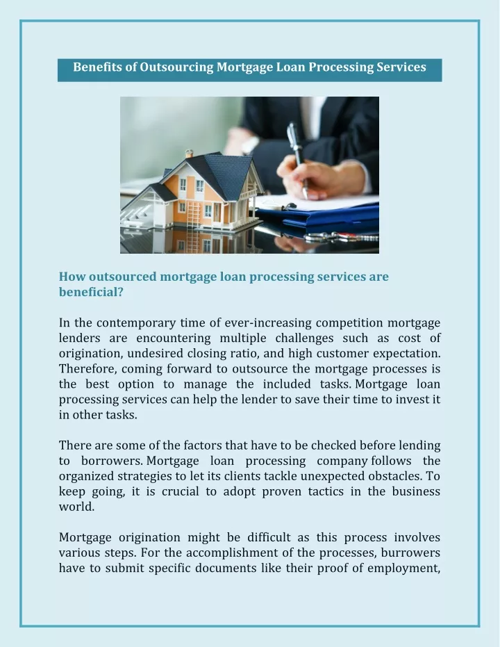 benefits of outsourcing mortgage loan processing