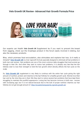 Velo Growth UK Review- Advanced Hair Growth Formula Price