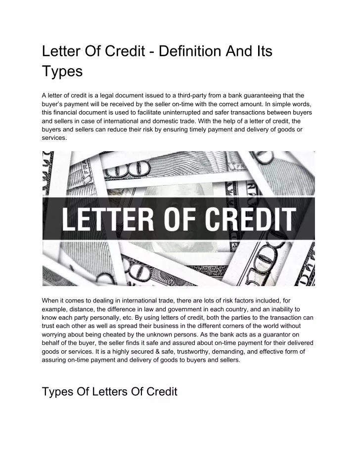 letter of credit definition and its types