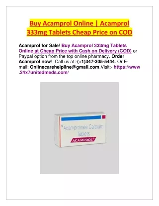Buy Acamprol Online | Acamprol 333mg Tablets Cheap Price on COD