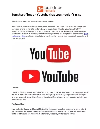 top short films on youtube that you shouldn