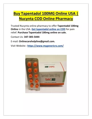 Buy Tapentadol 100MG Online USA | Nucynta COD Online Pharmacy