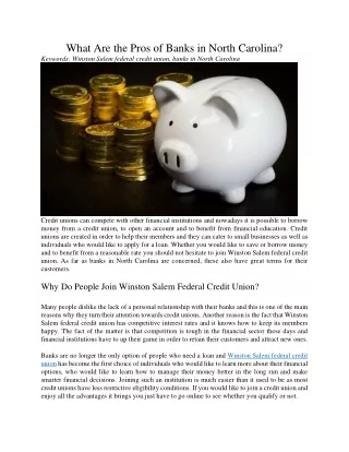 what are the pros of banks in north carolina