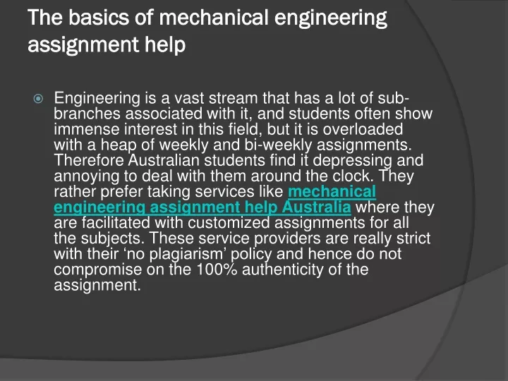 the basics of mechanical engineering assignment help