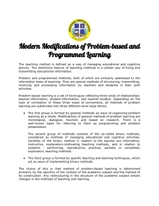 Modern Modifications of Problem-based and Programmed Learning