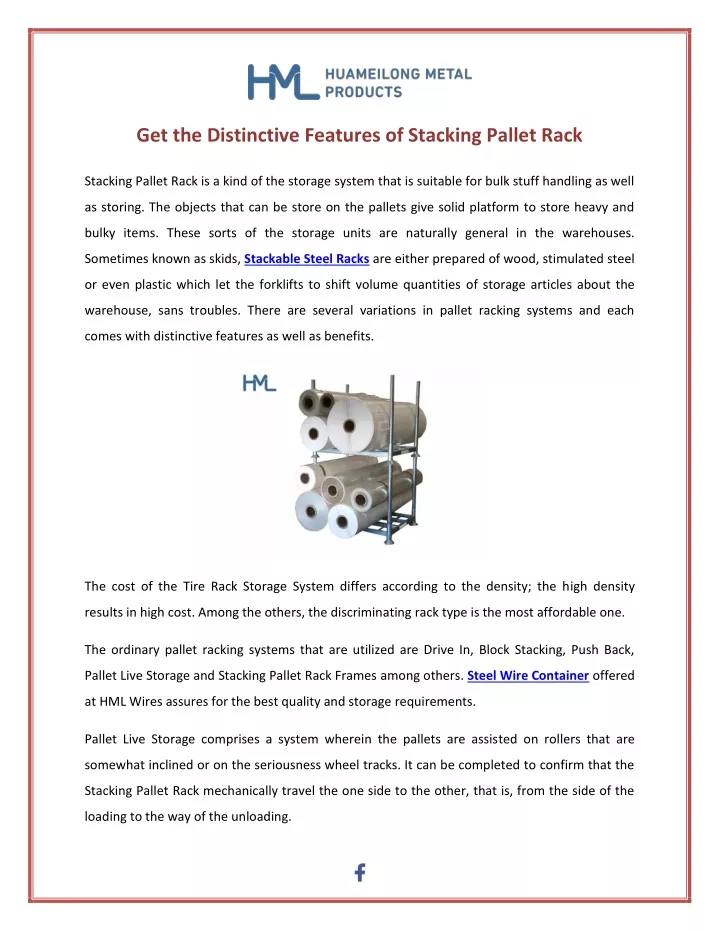 get the distinctive features of stacking pallet