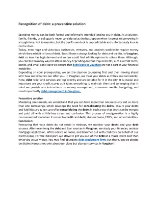 recognition of debt a preventive solution