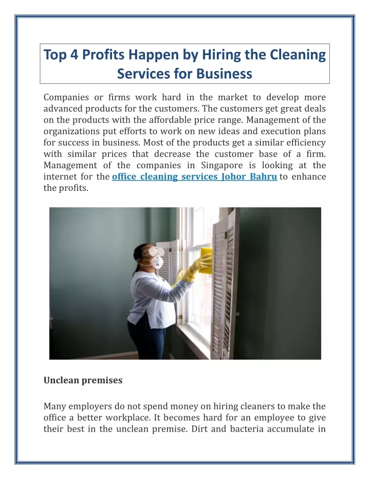 top 4 profits happen by hiring the cleaning